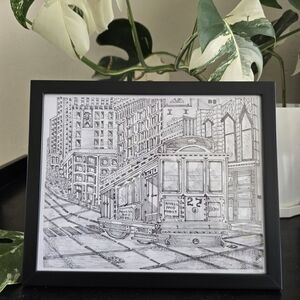 San Francisco California Art Original Drawing Cable Car Trolley